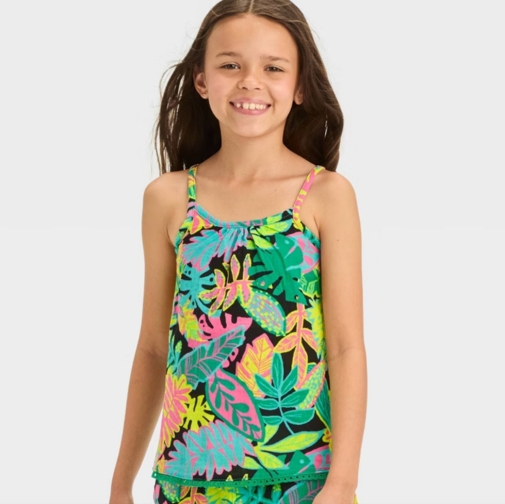 Girls' Back Bow Tropical Gauze Tank Top - Cat & Jack S(6/7)